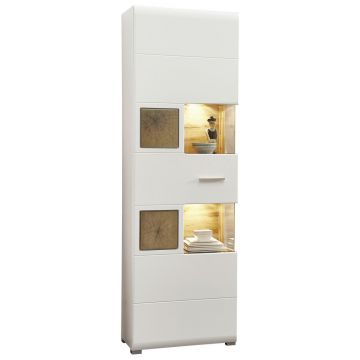 Vitrină in alb, culoare lemn stejar