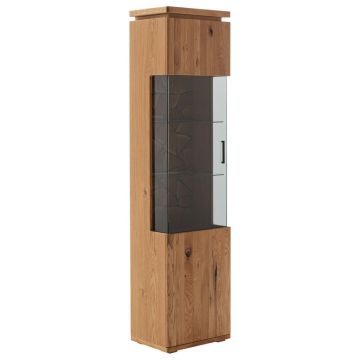 VITRINĂ in furniruit, masiv stejar rustic gri, culoare lemn stejar