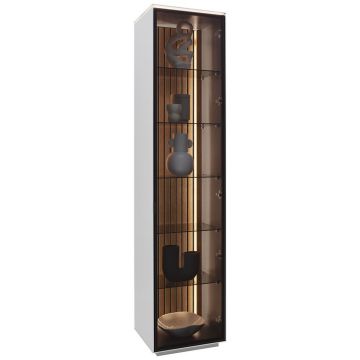 VITRINĂ in furniruit stejar antracit, alb, culoare lemn stejar