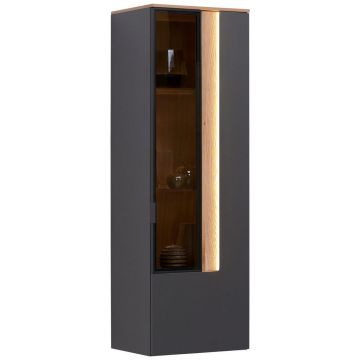 VITRINĂ SUSPENDATĂ in furniruit antracit, culoare lemn stejar