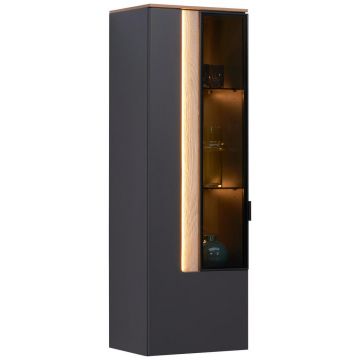 VITRINĂ SUSPENDATĂ in furniruit antracit, culoare lemn stejar