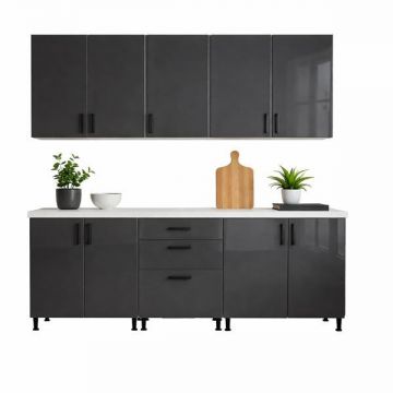 Bucatarie 200 cm mdf acryl gri antracit