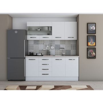 Bucatarie Alfabet cu corp vitrina, 180 cm, Alb