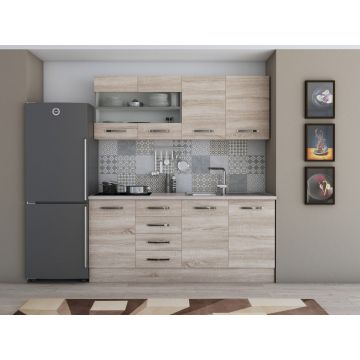 Bucatarie Alfabet cu corp vitrina, 180 cm, Sonoma