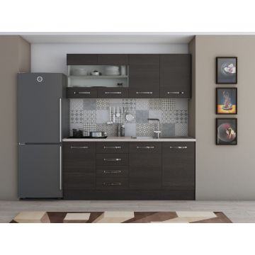 Bucatarie Alfabet cu corp vitrina, 180 cm, Wenge