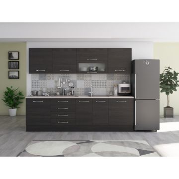 Bucatarie Alfabet cu corp vitrina, 260 cm, Wenge