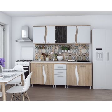 Bucatarie Kali 3S, 200 cm, Sonoma/Alb