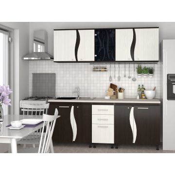 Bucatarie Kali 3S, 200 cm, Wenge/Alb Hacienda