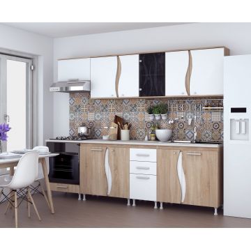 Bucatarie Kali 3S, 260 cm, Sonoma/Alb