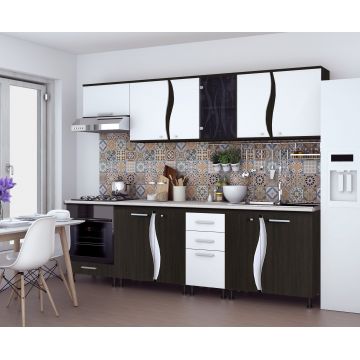 Bucatarie Kali 3S, 260 cm, Wenge/Alb Hacienda