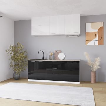 Bucatarie Love MDF lucios, 200 cm, Alb/Negru