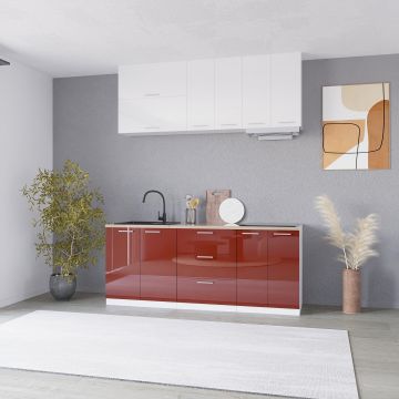 Bucatarie Love MDF lucios, 200 cm, Alb/Rosu