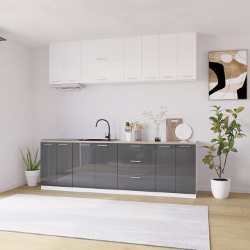 Bucatarie Love MDF lucios, 260 cm, Alb/Gri