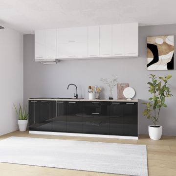 Bucatarie Love MDF lucios, 260 cm, Alb/Negru