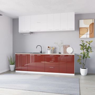 Bucatarie Love MDF lucios, 260 cm, Alb/Rosu