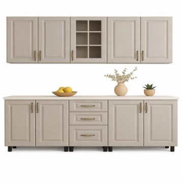 Bucatarie mdf gri casmir 200 cm cu vitrina