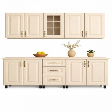 Bucatarie mdf ivoire 200 cm cu vitrina
