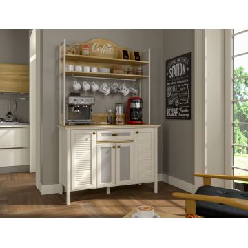Dulap de bar pentru cafea, Hanah Home, FRN-21027-1, 125.4x210.3x52.1 cm, PAL, Crem / Stejar / Alb
