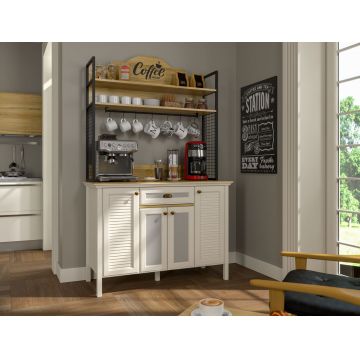 Dulap de bar pentru cafea, Hanah Home, FRN-21027, 125.4x210.3x52.1 cm, PAL, Crem / Stejar / Negru