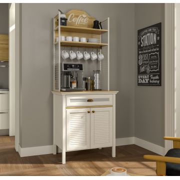 Dulap de bar pentru cafea, Hanah Home, FRN-21028-1, 80.4x210x52.1 cm, PAL, Crem / Stejar / Alb