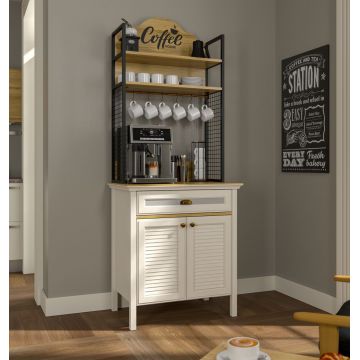 Dulap de bar pentru cafea, Hanah Home, FRN-21028, 80.4x210x52.1 cm, PAL, Crem / Stejar / Negru
