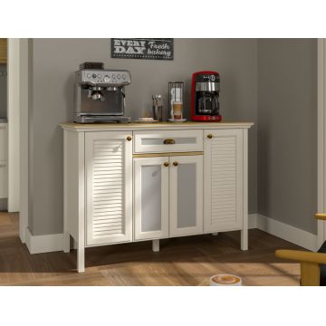 Dulap de bar pentru cafea, Hanah Home, FRN-21034, 125.4x90.1x52.1 cm, PAL, Crem / Stejar / Gri
