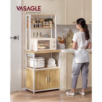 Dulap de bucatarie Coffee Bar, Vasagle, 60x40x170 cm, PAL/otel, alb/natural