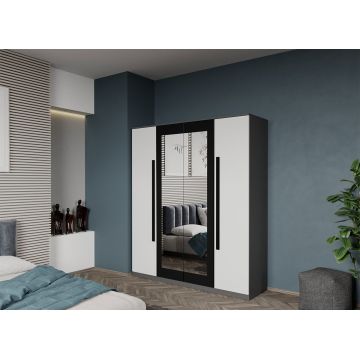 Dulap dormitor 4 usi Gri cu Alb+oglinda 164,4 x 192,5 cm - Dallas