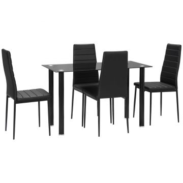 HOMCOM Set 5 piese set sufragerie masă cu 4 scaune, design modern, masă din sticlă, Negru | Aosom Romania