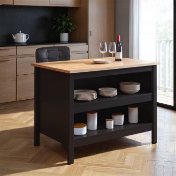 Insula de bucatarie / dulap bucatarie Helina, Inter Link, 124x75x91.5 cm, lemn, negru/stejar