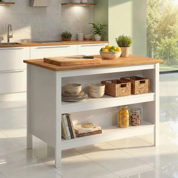 Insula de bucatarie / dulap bucatarie Julina, Inter Link, 124x75x91.5 cm, MDF, alb/maro