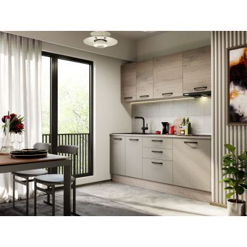 Mobila Bucatarie Elva 203.2 cm Gri + Stejar - Configuratia 5