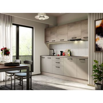 Mobila Bucatarie Elva 243.2 cm Gri/Cremona - Configuratia 1