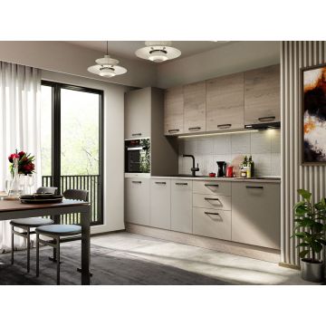 Mobila Bucatarie Elva 264,8 cm Gri + Stejar - Configuratia 17