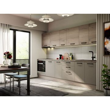 Mobila Bucatarie Elva 303.2 cm Gri + Stejar - Configuratia 14