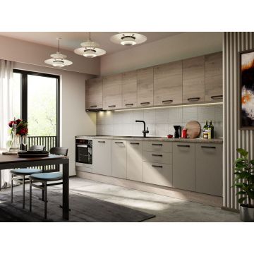 Mobila Bucatarie Elva 343.2 cm Gri + Stejar - Configuratia 11