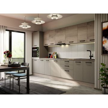 Mobila Bucatarie Elva 344,8 cm Gri + Stejar - Configuratia 23