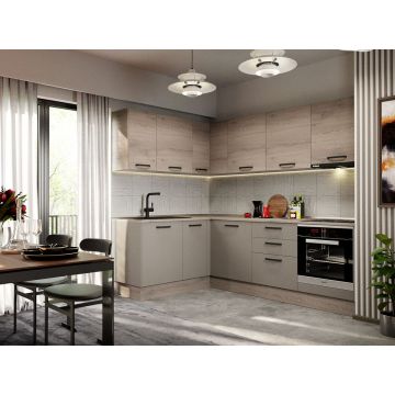 Mobila Bucatarie Elva Colt 166.6 x 241.6 cm Gri/Cremona - Configuratia 25