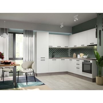 Mobila Bucatarie Elva Colt 228.2 x 241.6 cm Alb Perlat - Configuratia 28