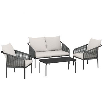Outsunny Set de Grădină din Ratan 4 Piese cu Canapea, Fotolii, Măsuță, Bej | Aosom Romania