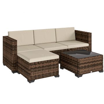 Outsunny Set de grădină exterior din ratan 5 piese cu perne 2 fotolii de colț fotoliu fără brațe taburet și masă | Aosom Romania