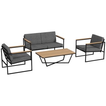 Outsunny Set mobilier de grădină pentru 4 persoane, rezistent la intemperii, set mobilier balcon cu sofă 2 locuri, 2 scaune, perne, măsuță laterală Gri | Aosom Romania
