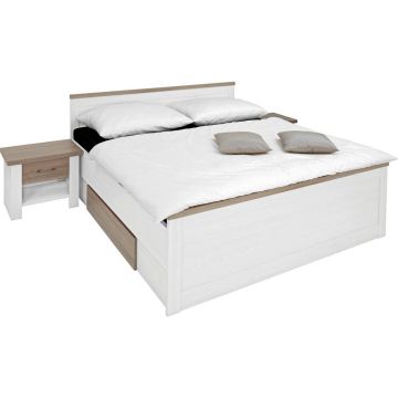 Pat Cu Noptiere, alb, culoare lemn stejar pufos