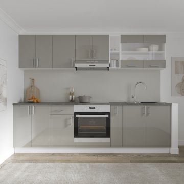 Set Bucatarie Karo V19, Gri Lucios/Alb, MDF, Blat Thermo 28 mm, L 260 cm