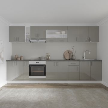 Set Bucatarie Karo V32, Gri Lucios/Alb, MDF, Blat Thermo 28 mm, L 340 cm