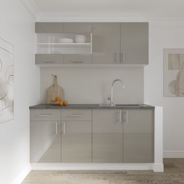 Set Bucatarie Karo V8, Gri Lucios/Alb, MDF, Blat Thermo 28 mm, L 160 cm