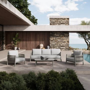 Set de gradina 4 buc. Feralda, Gri deschis, 218x79x73 cm