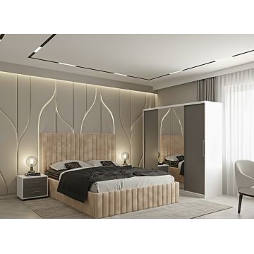 Set dormitor Cairo Bej cu Dulap Londra 200 Alb/Gri