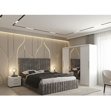 Set dormitor Cairo Gri cu Dulap Londra 200 Alb