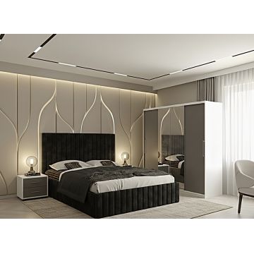 Set dormitor Cairo Negru cu Dulap Londra 200 Alb/Gri